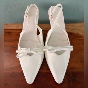 White Slingback Shoes with Bow